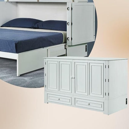 Emurphybed Paradiseo Murphy Cabinet Chest Bed with Charging Station 6 Inch, Queen (White)