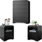 3 Piece Bedroom Set, Dresser and Nightstand Sets for Bedroom, Wood 6 Drawer Dresser & Night Stand Set of 2, Tall Chest of Drawers Modern Storage Cabinet Bedroom Furniture Set, Black