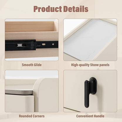 Lamberia Narrow Nightstand with 3 Drawers, Narrow Side Table, Small Bedside Table for Bedroom, Living Room, End Table for Small Space, Cream White，9.8''W x 15.8" D x 23.5" H