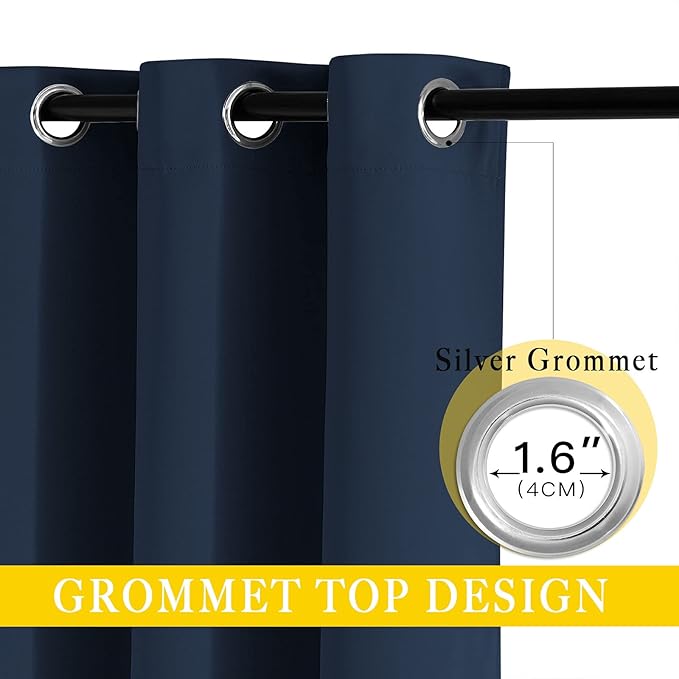 NICETOWN Navy Blue Blackout Room Divider Curtains 90 inch Length, Grommet Energy Saving Thermal Drapes Sound Reducing Window Treatments for Living Room, 1 Panel, W80 x L90