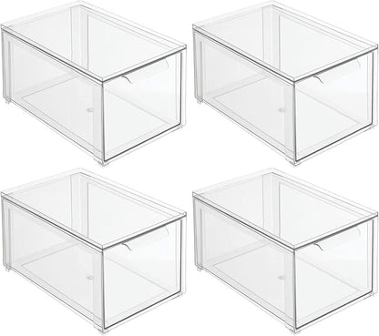 mDesign Plastic Stackable Bathroom Storage with Pull Out Bin Organizer Drawer for Cabinet, Vanity, Shelf, Cupboard, Cabinet, or Closet Organization - Lumiere Collection - 4 Pack - Clear