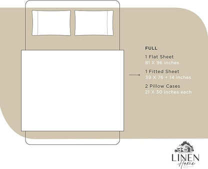 Linen Home 100% Cotton Percale Sheets Full Size, Light Taupe, Deep Pocket, 4 Pieces Set - 1 Flat, 1 Deep Pocket Fitted Sheet and 2 Pillowcases, Crisp Cool and Strong Bed Linen