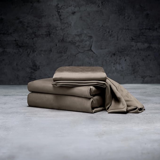LUXOME Luxury Sheet Set | 100% Viscose from Bamboo | Queen Size - Truffle | Deep Pockets | 4-Piece Set (Fitted, Flat, 2 Pillowcases)