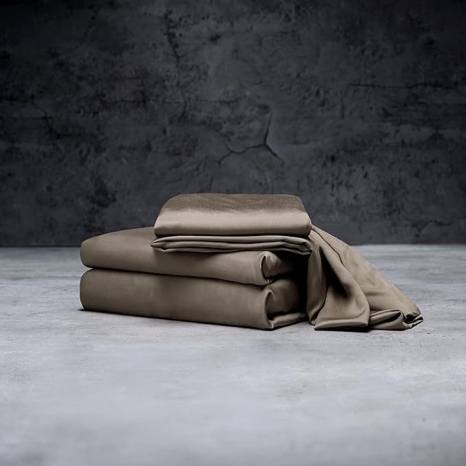 LUXOME Luxury Sheet Set | 100% Viscose from Bamboo | Full Size - Truffle | Deep Pockets | 4-Piece Set (Fitted, Flat, 2 Pillowcases)