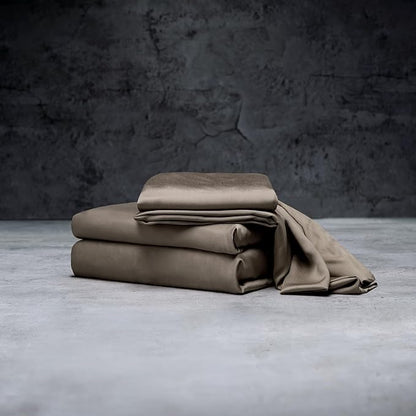 LUXOME Luxury Sheet Set | 100% Rayon (Viscose) from Bamboo | Twin XL - Truffle | Deep Pockets | 3-Piece Set (Fitted, Flat, Pillowcase)