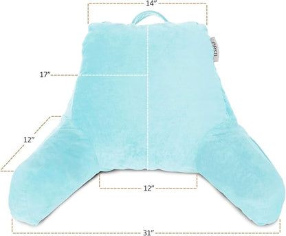 Nestl Reading Pillow with Shredded Memory Foam, Designed for Sitting Up in Bed and Couch, Back and Arms Adjustable Support for Adult & Teens Backrest Pillows for Reading with Washable Cover Light Blue