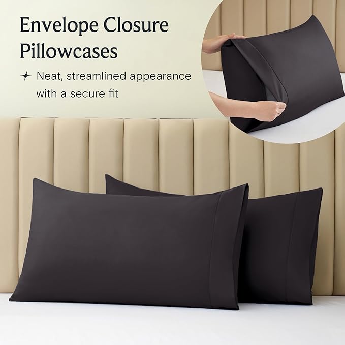 LuxClub 4 PC California King Sheet Set, Deep Pockets Wrinkle Free Cooling Bed Sheets Hotel Bedding for Women, Men, Includes 1 Fitted Sheet, 1 Flat Sheet and 2 Pillowcases-Black