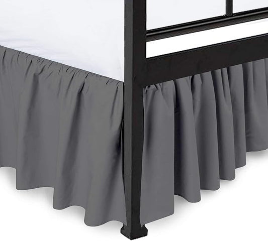 Ruffled Bed Skirt with Split Corners, Dark Grey, Full 21 Inch Drop Bedskirt, Hotel Quality Brushed Microfiber Wrinkle Free Dust Ruffle Bed Skirt Full Size