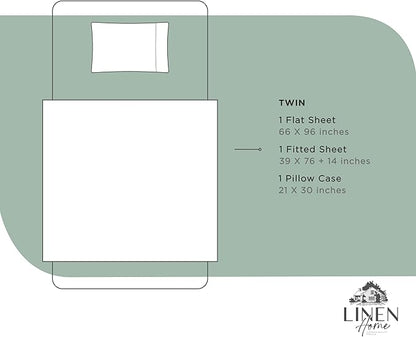 Linen Home 100% Cotton Percale Sheets Twin Size, Frosty Green, Deep Pocket, 3 Pieces Set - 1 Flat, 1 Deep Pocket Fitted Sheet and 1 Pillowcase, Crisp Cool and Strong Bed Linen