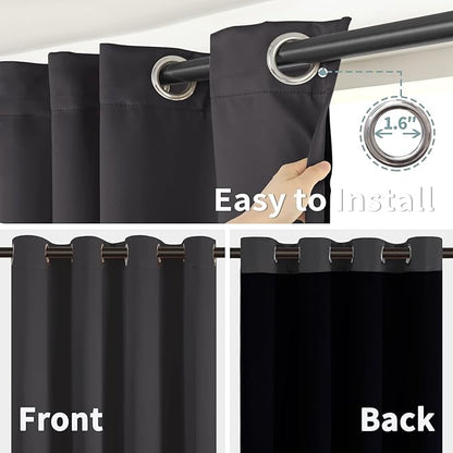 BGment Thermal Insulated 100% Blackout Curtains for Bedroom with Black Liner, Double Layer Full Room Darkening Noise Reducing Grommet Curtain (42 x 72 Inch, Dark Grey, 2 Panels)