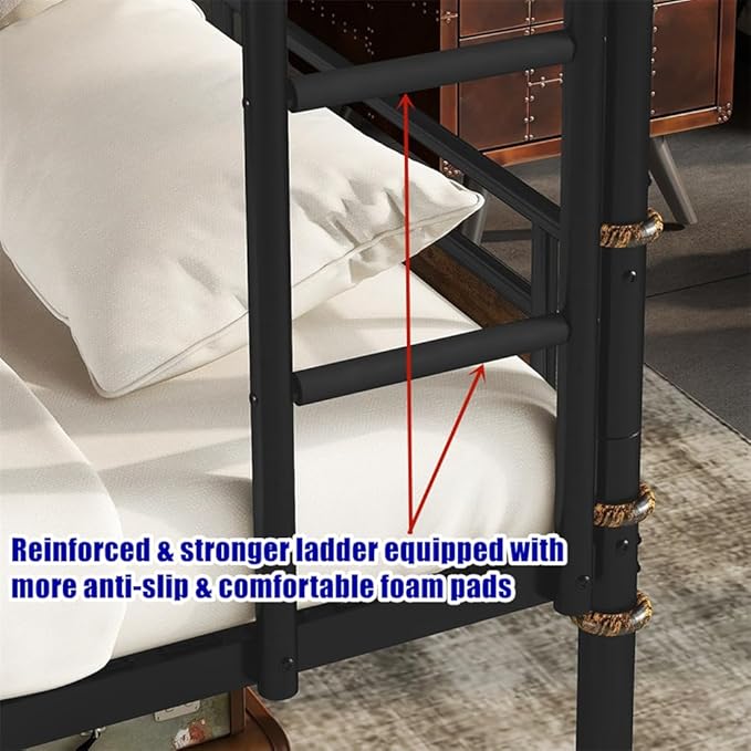 Upgraded & Stronger Heavy Duty Metal Queen Over Queen Bunk Bed for Adults & Teens, Thickened More Stable Safer Bunkbeds (Greater Weight Capacity) (Queen Over Queen)