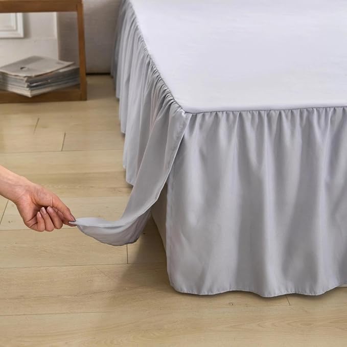 Bed Skirt Queen Size Ruffled Bed Skirt with Split Corners, Queen Bed Skirts 12 Inch Drop, Queen Size Bed Skirting with Platform, 12'' Queen, Silver Gray