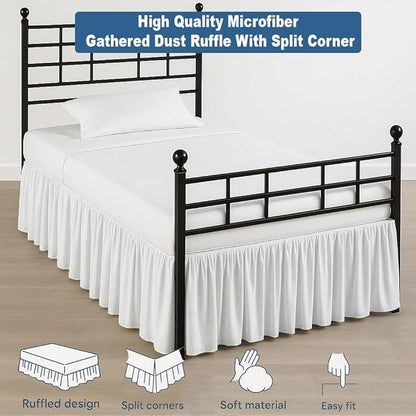 Ruffled Bed Skirt Split Corners with Platform, Tailored Fit Hotel Quality Wrinkle Free Ultra-Soft Microfiber Dust Ruffle, Upto 10 Inch Drop, Full, White