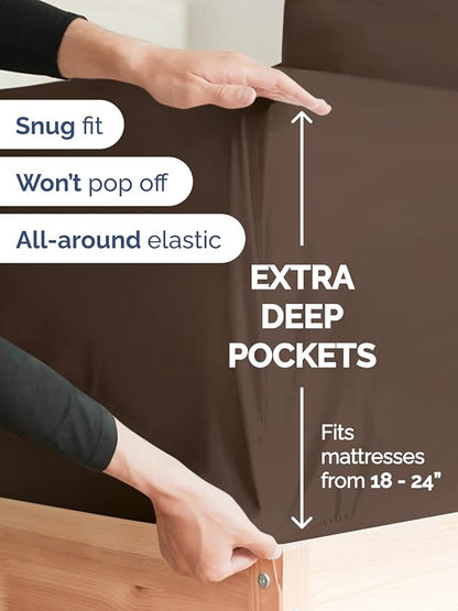 Extra Deep Queen Sheet Set - 6 Piece Breathable and Cooling Sheets - Hotel Luxury Bed Sheets Set - Easy & Secure Fit - Soft, Wrinkle Free and Comfy Sheets Set - Brown Sheet Set with Extra Deep Pockets
