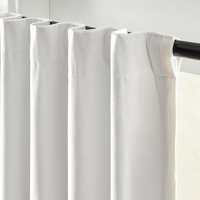 Lazzzy White Blackout Velvet Curtains for Living Room Bedroom 90 Inch Long Insulated Lined Drapes Rod Pocket Modern Window Treatments 2 Panels Set