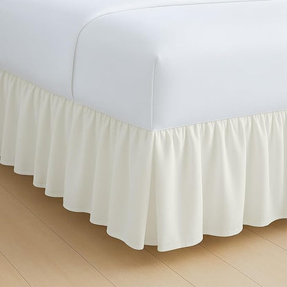 Rajlinen Ruffled Bed Skirt Full, 24 Inch Drop Dust Ruffle with Split Corners, 100% Microfiber Bedskirt with Platform, Three-Sided Coverage Ruffled Gathering Design, Ivory