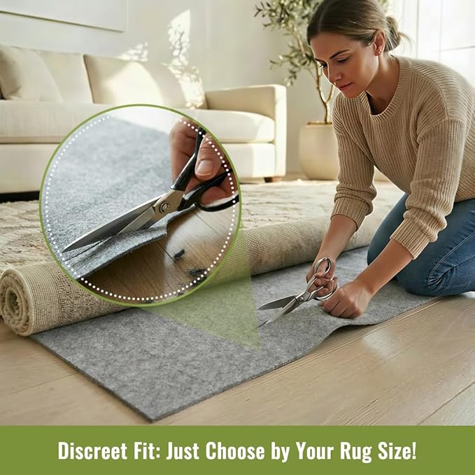 Felt Rug Pad with Gripper Dots, 3x5 Ft Non-Slip Rug Underpad with PVC Backing, 1/6" Thick Cushioned Carpet Pad Gripper for Hardwood Floors, Vinyl & Tile, Under Rug Padding Floor Protection