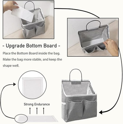 Kanrichu 2pcs Small Wall Hanging Organizer Bag, Linen Fabric Door Hanging Storage Basket with Pockets, Waterproof Bin for Kitchen, Bedroom, Office, RV Camper (White)
