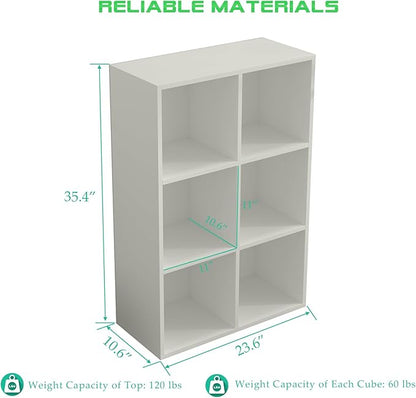 OSCHF 6-Cube Storage Shelf Bookcase - Wooden 3-Tier Floor Standing Open Bookshelf for Home and Office, Display Cabinet, Warm White