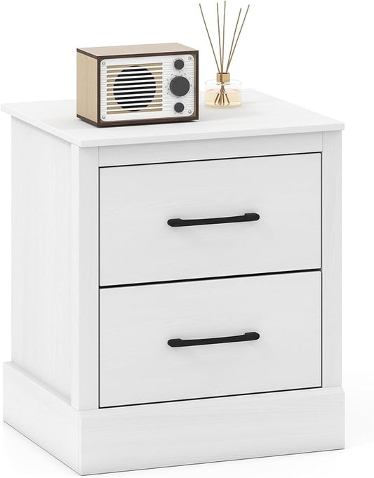 Giantex Modern Nightstand, Wood Bedside Table with 2 Storage Drawers, Compact Floor Night Stand End Table, White Accent Sofa Side Table for Bedroom