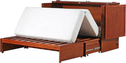 Emurphybed Paradiseo Murphy Cabinet Chest Bed with Charging Station 6 Inch, Queen (Cherry)