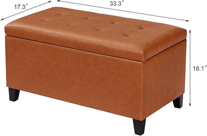 Asense Storage Ottoman Bench, Faux Leather Upholstered End of Bed Bench with Safety Hinge Wooden Legs, for Entryway Bedroom