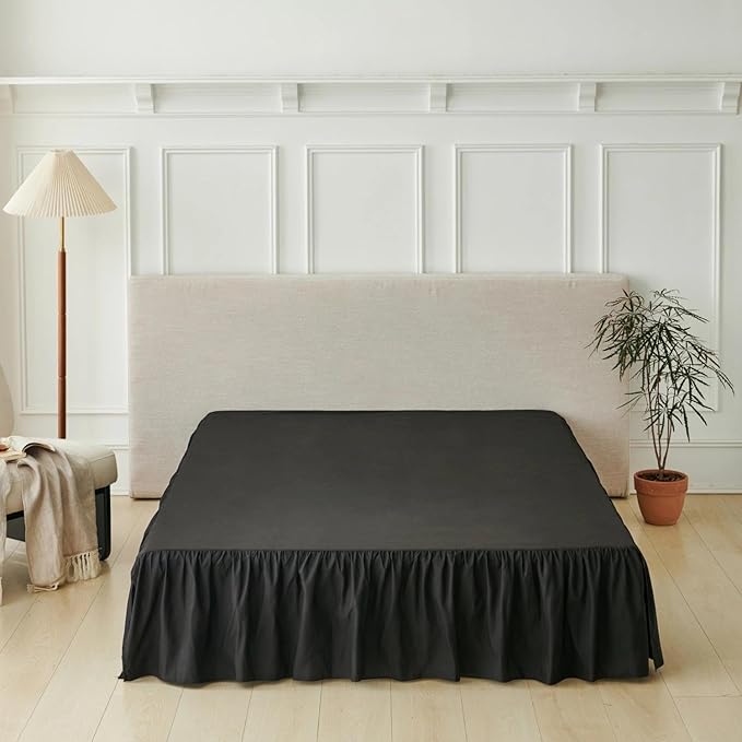 Bed Skirt Twin Size Ruffled Bed Skirt with Split Corners, Black Bed Skirts 12 Inch Drop, Bed Skirting with Platform, 12'' Twin, Black