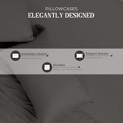 Mayfair Linen 100% Egyptian Cotton Queen Sheets Set - 2000 Series Luxury Sheets Queen Size Bed Set, Soft & Cooling, Sateen Weave 17" Extra Deep Pocket Hotel Collection Sheet (4 Pc, Dark Grey)