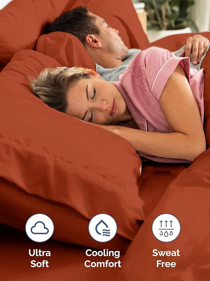 Extra Deep Twin Sheet Set - 4 Piece Breathable & Cooling Sheets - Hotel Luxury Bed Sheets Set - Easy & Secure Fit - Soft, Wrinkle Free & Comfy Sheets Set - Terracotta Sheet Set with Extra Deep Pockets