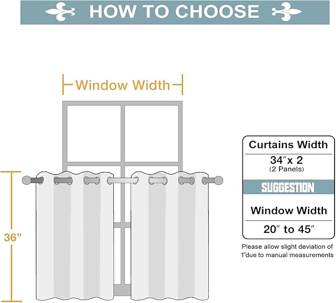 ChrisDowa Small Window Curtains for Kitchen and Bedroom - Grommet Short Thermal Insulated Room Darkening Curtains (2 Panels, Light Grey, 34 x 36 Inch)
