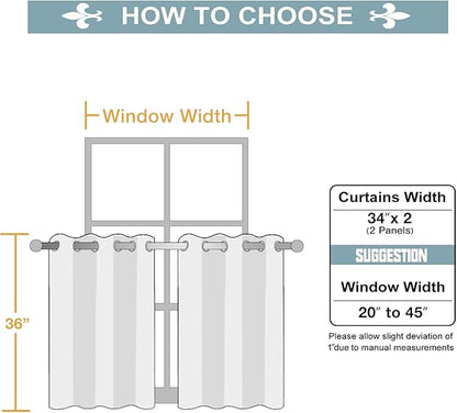 ChrisDowa Small Window Curtains for Kitchen and Bedroom - Grommet Short Thermal Insulated Room Darkening Curtains (2 Panels, Light Grey, 34 x 36 Inch)