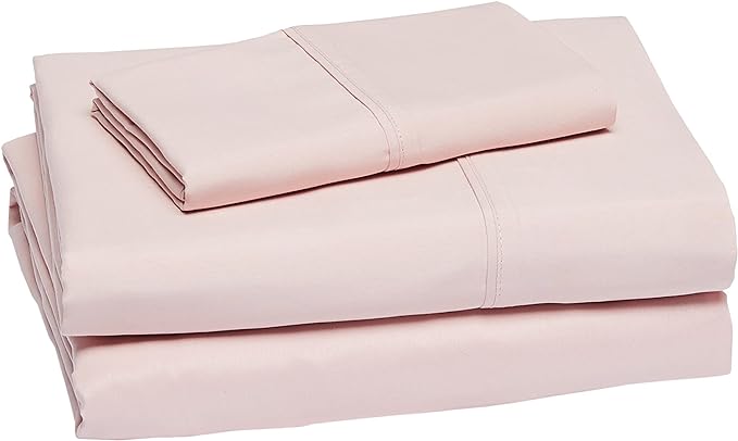 Amazon Basics Lightweight Super Soft Easy Care Wrinkle Free Microfiber 3 Piece Bed Sheet Set with 14-Inch Deep Pockets, Twin, Blush Pink, Solid, Kids, Men & Women Bedding