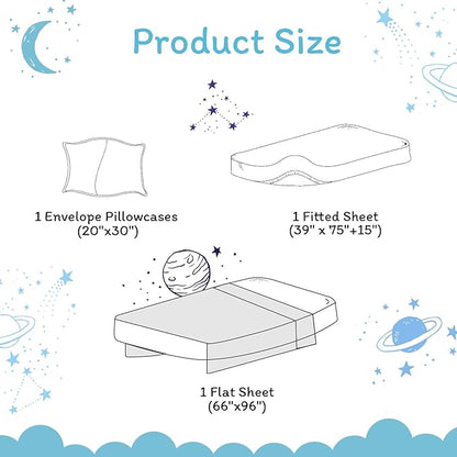 JSD Gradient Blue Moon Stars Kids Sheet Set Twin Size, 3 Piece Space Theme Microfiber Sheets Deep Pocket