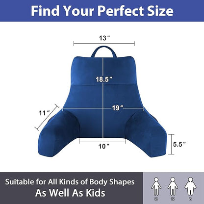 IPYNBAP Back Pillow for Bed Sitting up, Reading Pillow for Sitting in Bed Adult, Back Support Pillow, Memory Foam Sit up Lounge Backrest Pillow with Arms for TV, Couch, Chair, Dorm, 18 Inch, Navy Blue