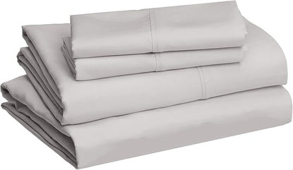 Amazon Basics Lightweight Super Soft, Wrinkle-Free Easy Care Microfiber 4 Piece Bed Sheet Set with 14-Inch Deep Pockets, King, Light Gray, Solid