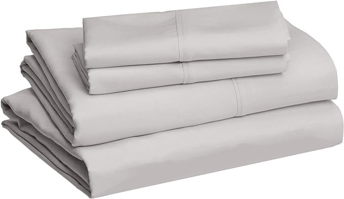 Amazon Basics Lightweight Super Soft, Wrinkle-Free Luxury Microfiber 4 Piece Bed Sheet Set with 14-Inch Deep Pockets, Full, Light Gray, Solid