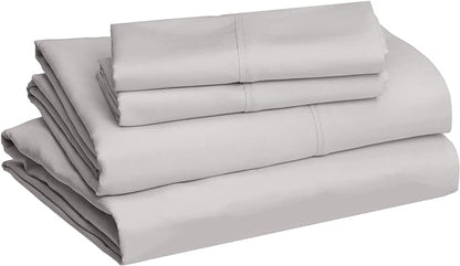 Amazon Basics Lightweight Super Soft, Wrinkle-Free Luxury Microfiber 4 Piece Bed Sheet Set with 14-Inch Deep Pockets, Full, Light Gray, Solid