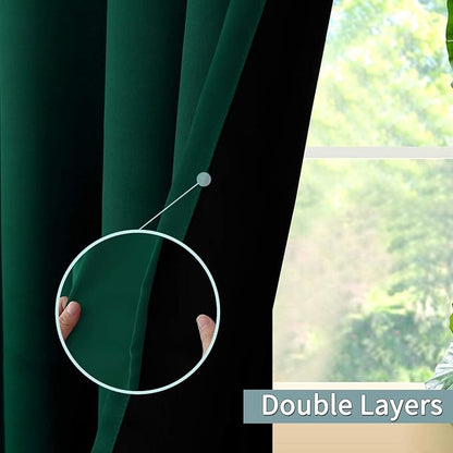 BGment Short 100% Blackout Curtains for Bedroom, Thermal Insulated Energy Efficiency Noise Reducing Grommet Curtains 45 Inch Length with Liner for Small Window 2 Panels Each 42 Inch Wide, Emerald