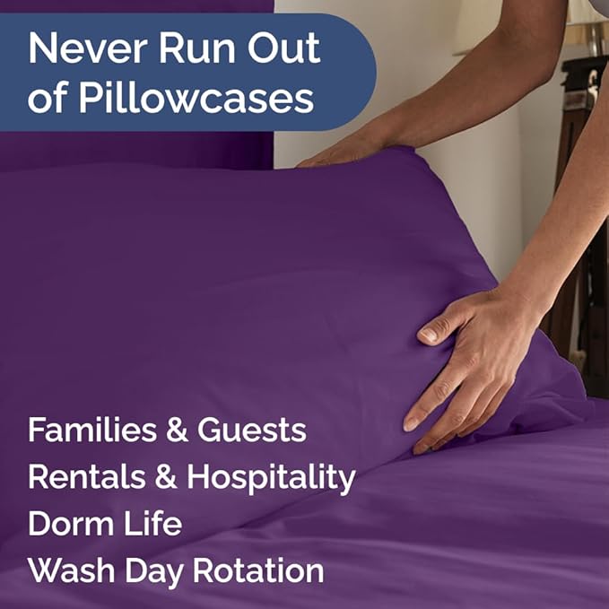 Standard Pillow Cases Set of 10 - Ultra Soft Hotel Quality Pillowcase Covers - Comfy, Cozy & Wrinkle Free - Shrink, Stain and Fade Resistant - Machine Washable Pillow Protectors - 10 Pcs Set - Purple