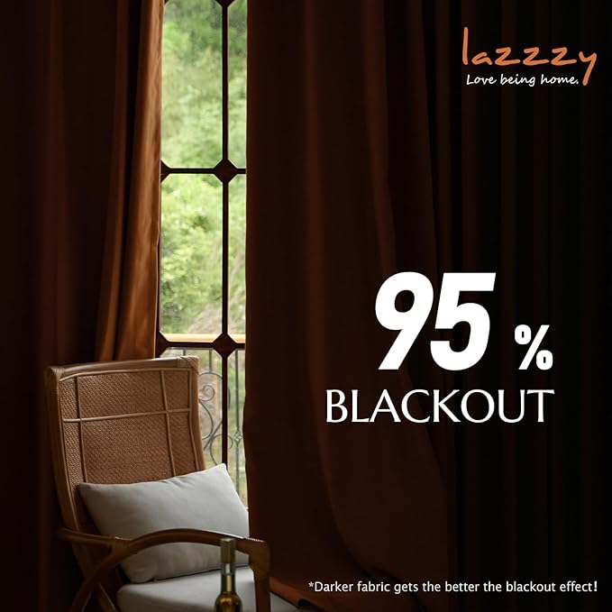Lazzzy Burnt Orange Blackout Velvet Curtains 96 Inches Long Thermal Insulated Room Darkening Curtain Drapes Luxury Back Tab Window Treatments for Bedroom Living Room 2 Panels, 52 x 96 Inch, Caramel