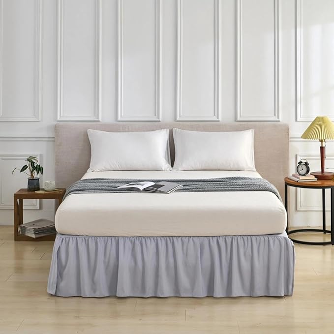 Bed Skirt Full Size Ruffled Bed Skirt with Split Corners, Full Bed Skirts 18 Inch Drop with Platform, 18'' Full, Silver Gray