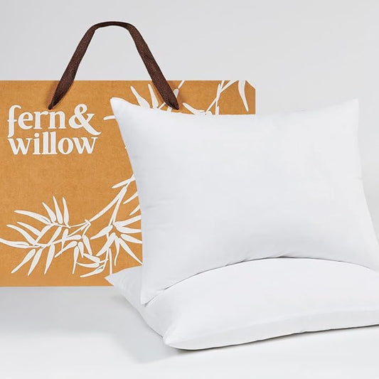 Fern and Willow Queen Size Bed Pillows - Set of 2, 28"x20" - Luxurious Ultra-Soft Cooling Pillow - Hotel Quality, Down Alternative Fill - Ideal Gift for Side, Back & Stomach Sleepers