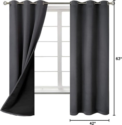 BGment Dark Grey Blackout Curtains for Bedroom - Black Out Curtains 63 Inch Long Thermal Insulated Grommet Total Room Darkening Window Drapes for Living Room, 2 Panels, 42 x 63 Inch