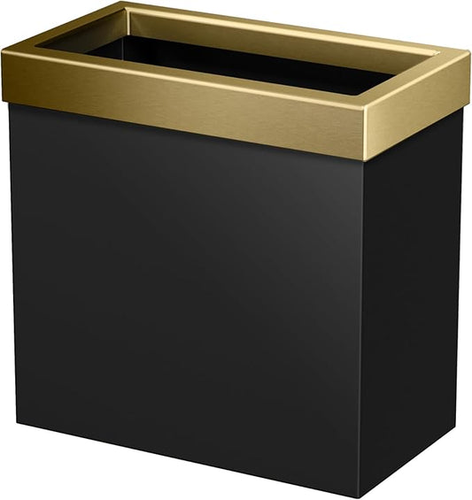 Gatco Modern Rectangle Wastebasket, Matte Black Brushed Brass Combo - Stainless Steel Trash Can with Removable Lid, Leakproof, 3 Gallon Capacity for Bathroom, Bedroom, Kitchen, or Office