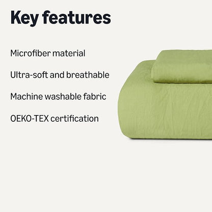 Amazon Basics Brushed Microfiber Comforter Set, Extra Soft with Natural Texture, 2-Piece, Twin/Twin XL, Green