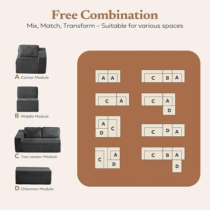 136" Cloud Sectional Couch, Left/Right Facing Convertible Sofa with Deep Seat, L-Shape Modular Upholstered Foam Couch for Living Room Bedroom, No Assembly Required (Corduroy Fabric, Grey)
