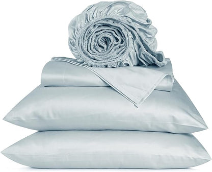 URBANHUT 800 Thread Count 100% Cotton Full Size Sheets, Luxury 4 Piece Full Bedsheets, Hotel Sheets Sateen Finish - Better Than Egyptian, 16" Elasticized Deep Pocket - Light Blue