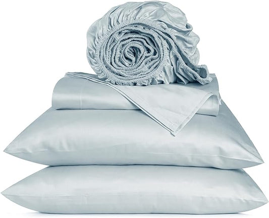 URBANHUT 800 Thread Count 100% Cotton Full Size Sheets, Luxury 4 Piece Full Bedsheets, Hotel Sheets Sateen Finish - Better Than Egyptian, 16" Elasticized Deep Pocket - Light Blue