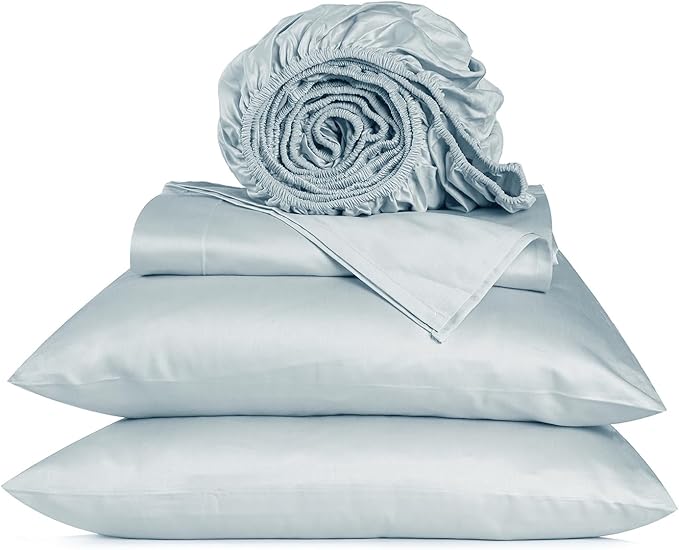 URBANHUT 800 Thread Count 100% Cotton King Size Sheets, Luxury 4 Piece King Bedsheets, Hotel Sheets Sateen Finish - Better Than Egyptian, 16" Elasticized Deep Pocket - Light Blue