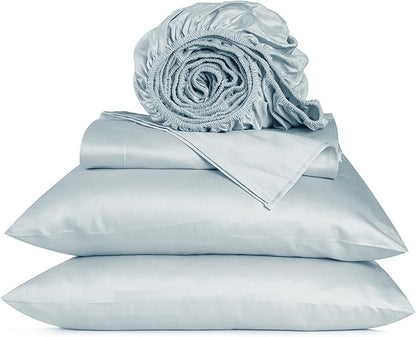 URBANHUT 800 Thread Count 100% Cotton King Size Sheets, Luxury 4 Piece King Bedsheets, Hotel Sheets Sateen Finish - Better Than Egyptian, 16" Elasticized Deep Pocket - Light Blue